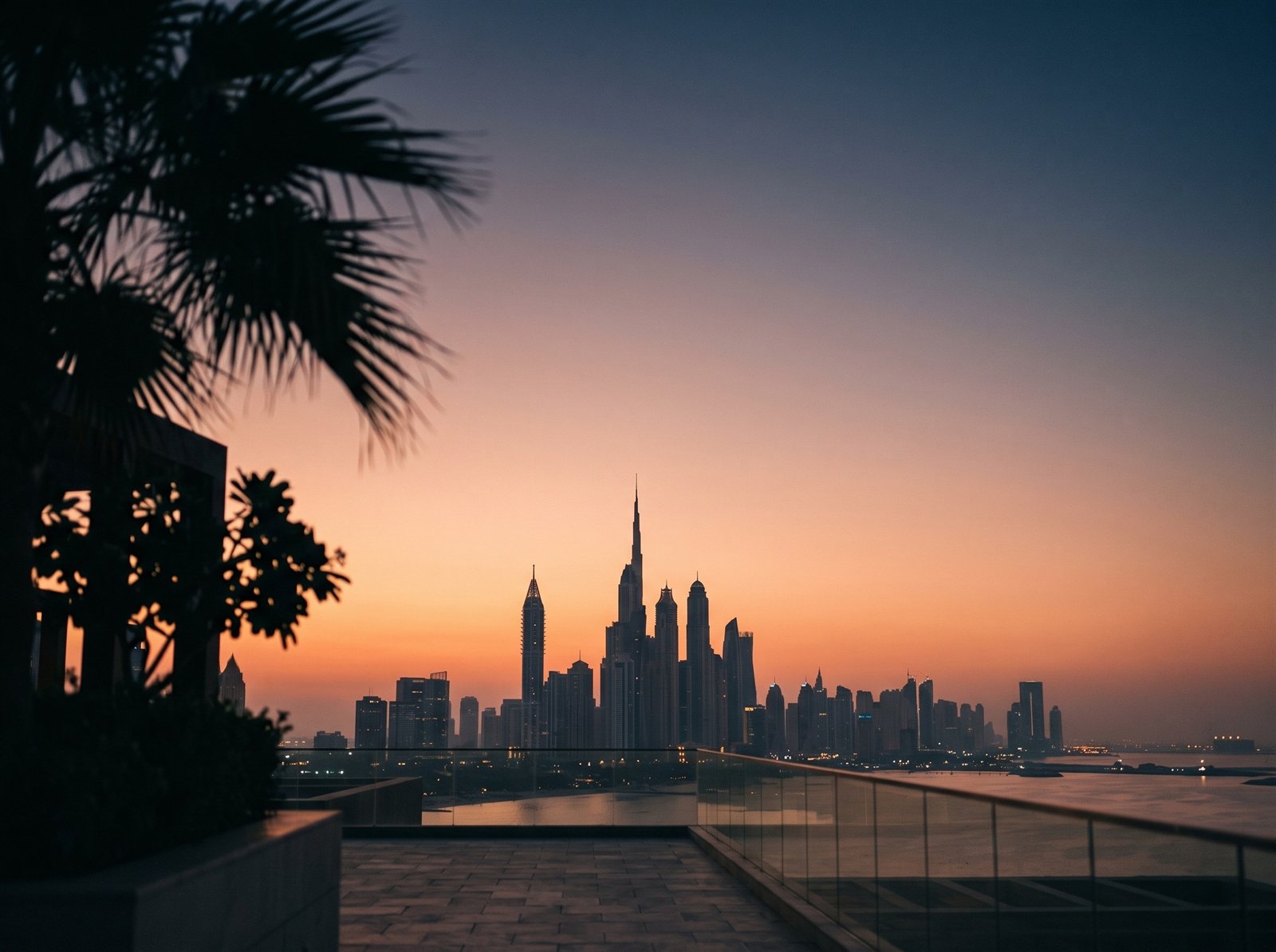 Dubai skyline at sunset twilight glow architectural view by Limina