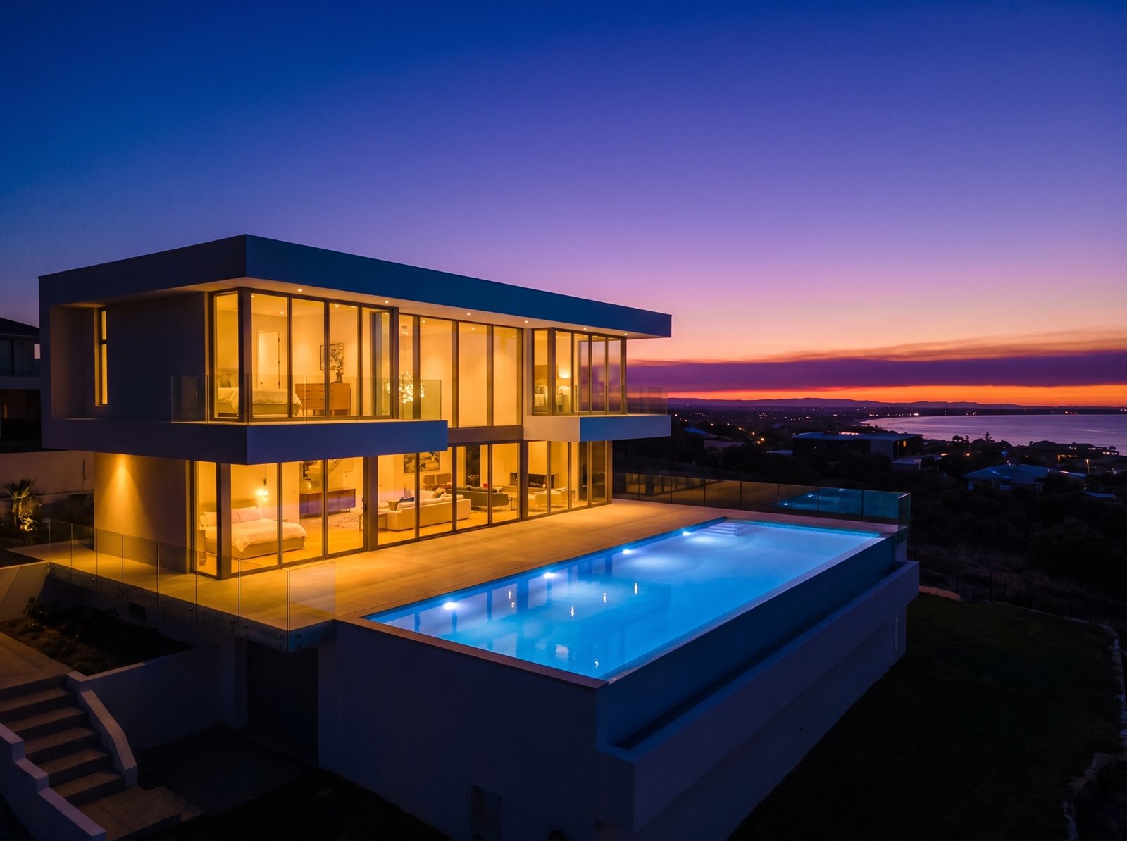 Modern Dubai luxury villa at twilight architectural real estate photography by Limina